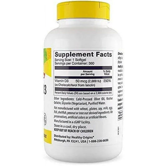 Healthy Origins Vitamin D3 2000 IU - 120 Softgels