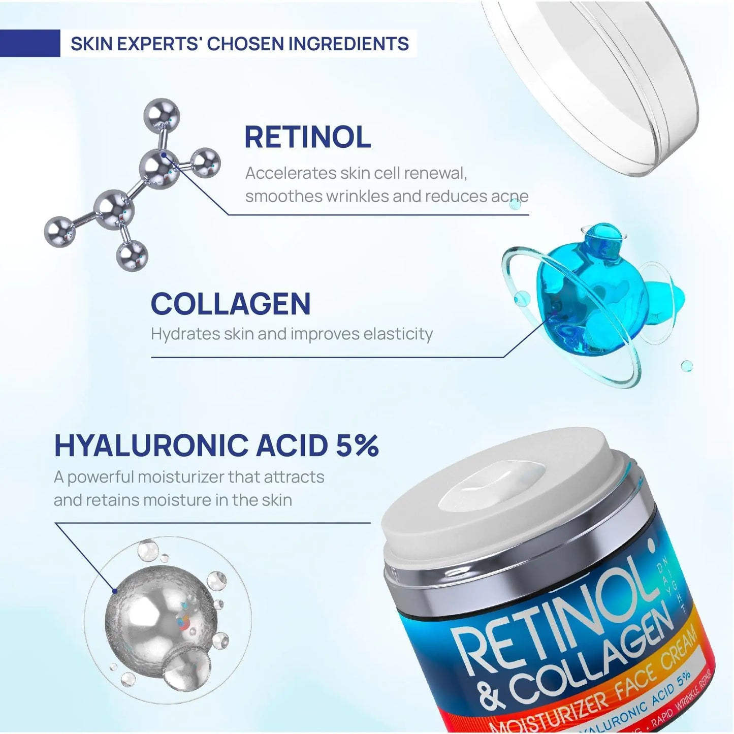 Retinol Cream for Face Collagen Retinol Moisturizer with Hyaluronic Acid 1.8 Oz DD